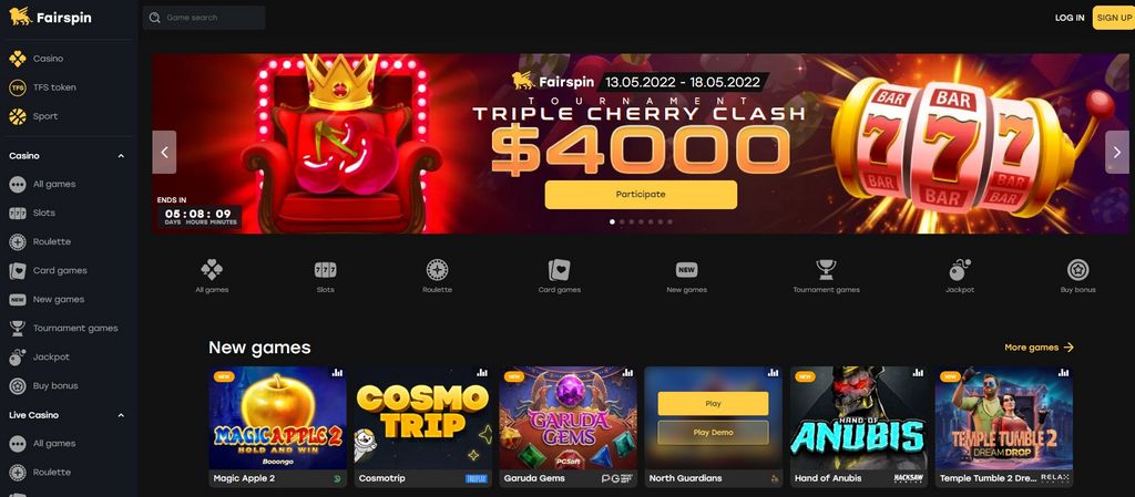 Sitio web de Fairspin Casino: Obtén un bono del 200% en tu primer depósito, aproximadamente 2500 CA